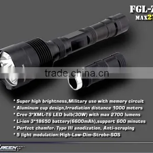 30w Rechargeable Aluminum 3xt6 3000 Lumen Xml T6 Led Flashlight thumbnail-3