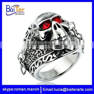 Cheap Titanium Jewelry Mens Stainless Steel Skull Ring With Ruby thumbnail-1