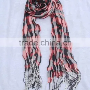 Checked or Striped Pashmina Scarf in Woven thumbnail-1