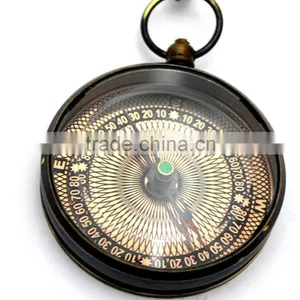 Collectable Antique Reproduction Solid Brass Pendant Compass With Chain 13261 thumbnail-4
