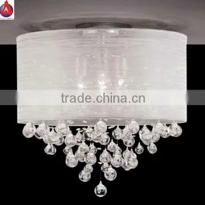 Chinese Style Elegant Crystal Ceiling Lamp in White Silk Shade thumbnail-2