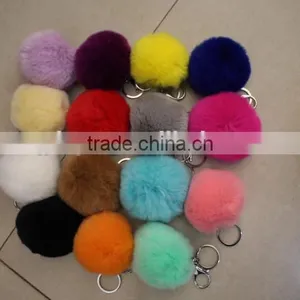 Rex Rabbit Fur Pompons/fluffy Rex Rabbit Fur Colorful 6cm Key Chain thumbnail-1