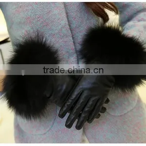 New Collection Wrist Length Inseam Fur Cuffs Black Sheepskin Classical Gloves thumbnail-4