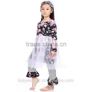 2016 Cotton Floral Print Chiffon Dress and Frill Pant Wholesale Children Clothes thumbnail-3