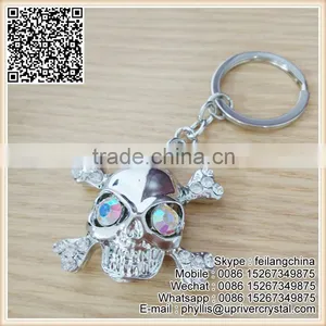 Silver Metal Eyes Crystal Skull Key Ring Bonescross Crystal Keychain thumbnail-2