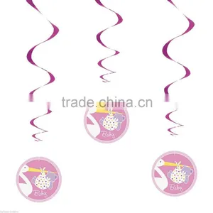 Pink Girl's Special STORK Baby Shower Party Hanging Swirl Decorations thumbnail-1