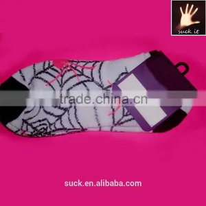 Ladies Teen Girls SOCKS HALLOWEEN Metallic WEB & PINK SPIDERS Ankle Socks thumbnail-1