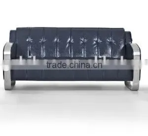 Bright Black PU Leather Office Sofa Single Sofa Metal Armrest Sofa G-310 thumbnail-1