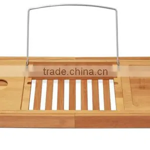 BH018 Deluxe Bamboo Bath Caddy for Bathroom thumbnail-2
