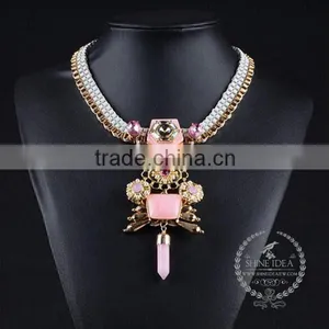 High Quality Vintage Style Crystal Chunky Statement Necklace Tin Alloy Fashion Women Pendant Necklace 6390081 thumbnail-2