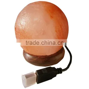 USB Salt Globe Himalayan Natural USB Salt Lamps Globe 4" High, 3" Wide, Approx. 1-2 Lb. Cord Bulb LED Base thumbnail-1