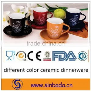 Glazed Color Ceramic Stoneware Cup and Saucer With Decal thumbnail-1