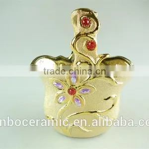 Electroplated Gold Ceramic Flower Basket With Pearl Decoration, Hanging Ceramic Flower Pot Wholesale thumbnail-3