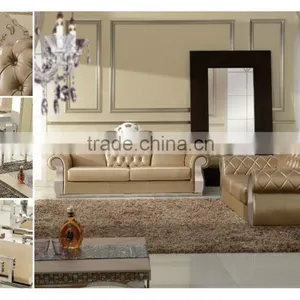 SF017 2+3 Champagne Leather Sofa Furniture Set With Crystal Button 2015 New Arrival thumbnail-2