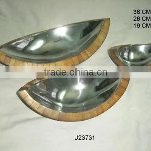 Mirror Polished Metal Bowl With Mosaic of Antique Finished Bone thumbnail-1