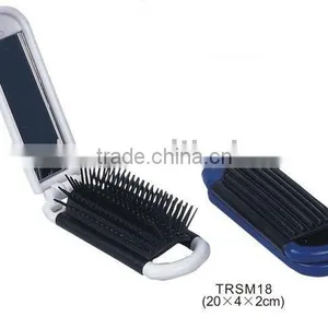 Mini Pocket Folding Hair Brush With Mirror/plastic Travel Mirror With Comb thumbnail-1