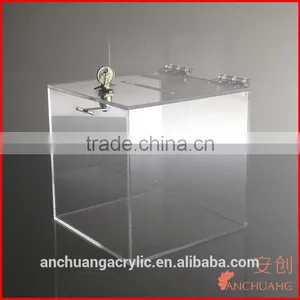Cube Acrylic Charity / Donation / Ballot / Tip Box Container With Lock thumbnail-1