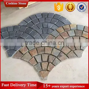 Fan Shaped Black and Rusty Natural Basalt Stone Mesh thumbnail-1
