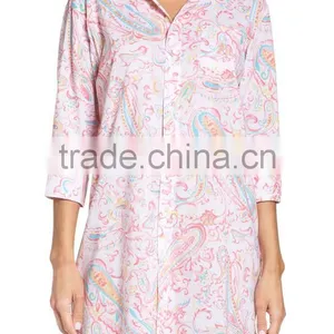 Ladies Sleep Shirt for Women Fashion Satin Cotton Solid Color Sleepwear With Short Sleeve Pajamas thumbnail-2