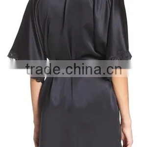China Wholesalers Customized Personalized Plus Size Fashion Sexy Silk Solid Black Satin Robe thumbnail-3