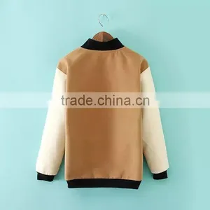 Women Loose Wool Color Matching Baseball Uniform Coats Cheap Clothes Watercolor Crochet College Sports Jackets Wholesale thumbnail-2