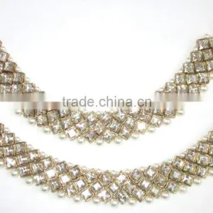 GOLD Tone Crystal PEARLS PAYAL Anklets Pair thumbnail-5