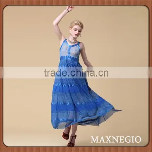 Wholesale Fancy High Quality Blue Long Maxi Satin Dresses Beach Dress thumbnail-1