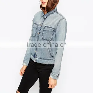 Ripped Light Blue Cool Women Parka Jacket Custom Designs thumbnail-3