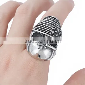 Titanium Steel Unadjustable Rings Antique Silver Skull National Flag thumbnail-3