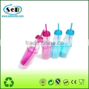 Double Wall Plastic Tumbler With Straw thumbnail-1