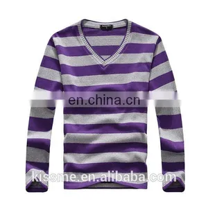 Mens Long Sleeve 100% Cotton Striped T-Shirts thumbnail-1