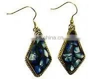 Beautiful Blue Bone and Brass Fashion Earring thumbnail-1