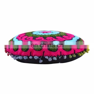 Home Decor Floral Indian Suzani Pillow Cases Embroidered Round Cushion Covers thumbnail-2