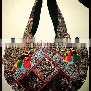 Exclusive Indian Zari Fashion Patchwork Vintage Tribal Hand Embroidery Extra Large Size Banjara Gypsy Shoulder Bag thumbnail-1