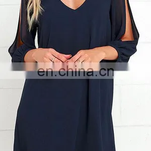 SHIFTING DEARS NAVY BLUE LONG SLEEVE DRESS #RCTD3146 thumbnail-1