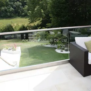 Easy to Install Toughned Glass Balustrade Design / Aluminum Base Shoes U Channel Glass Railing thumbnail-1