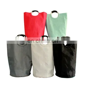 Custom Logo Large Tote Laundry Basket Collapsible Fabric Laundry Hamper Dirty Clothes Bag With Round Handle thumbnail-1