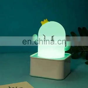 Creative Led Colorful Silicone Baby Light Cactus Sensor Pat Night Lamps for Bedroom thumbnail-2