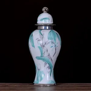 Modern Simple Fashion Creative White Electroplate Ceramic Vase With Lid For Bedroom Decor thumbnail-3