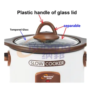 1.5L Multi Function Electric Slow Cooker With Ceramic Inner Pot & Plastic Lid Handle thumbnail-2