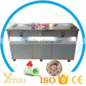 Thialand Roll Fry Ice Cream Machine Double Pan Thailand Stir Fried Ice Cream Machine China Factory Supply Fry Ice Cream Machine thumbnail-1
