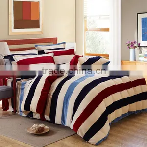 Chinese Best Selling 4pcs Twill Fabric Red and Black Stripe Print Full Duvet Cover Set Stripe Print Bedding Set thumbnail-1
