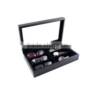 Custom Genuine Leather Glasses Case Watch Storage Box Jewelry Display Case With Glass Top thumbnail-2
