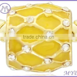 Yellow Handmade Enamel Crystal Faberge Egg Charm Metal Beads Bracelet thumbnail-1