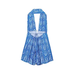 Summer New Women's Vacation Style Printed Halter Backless Short Mini Dress thumbnail-2