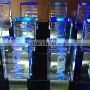2016 Hot Sell Products 3D Custom Logo Laser Engraved Promotion Gift Glass Crystal Swivel Usb Flash Drive With LED Light thumbnail-6