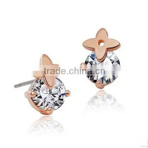 JINSE Rose Gold Plated Four Leaves Shape Earrings Made With Big Zircon thumbnail-1