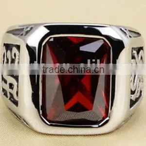 High Quality Vintage Jewelry Titanium Stainless Steel Mens Rings With Ruby thumbnail-4