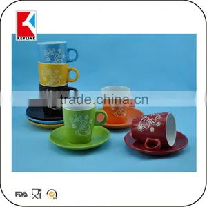 China Factory Stoneware Expresso Cups White Unique Shape Tea Ceramic Cup and Saucer thumbnail-1