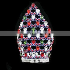Colored Rhinestone Tiara Full Round Large Pageant Crown thumbnail-1